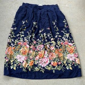 Vintage Floral Midi Skirt - Navy and Multicolor